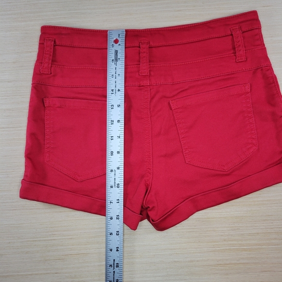 Red High-Rise Button Fly Shorts - Size 8 EU 29 Cowgirl Y2K Twee Americana Indie - Picture 9 of 10
